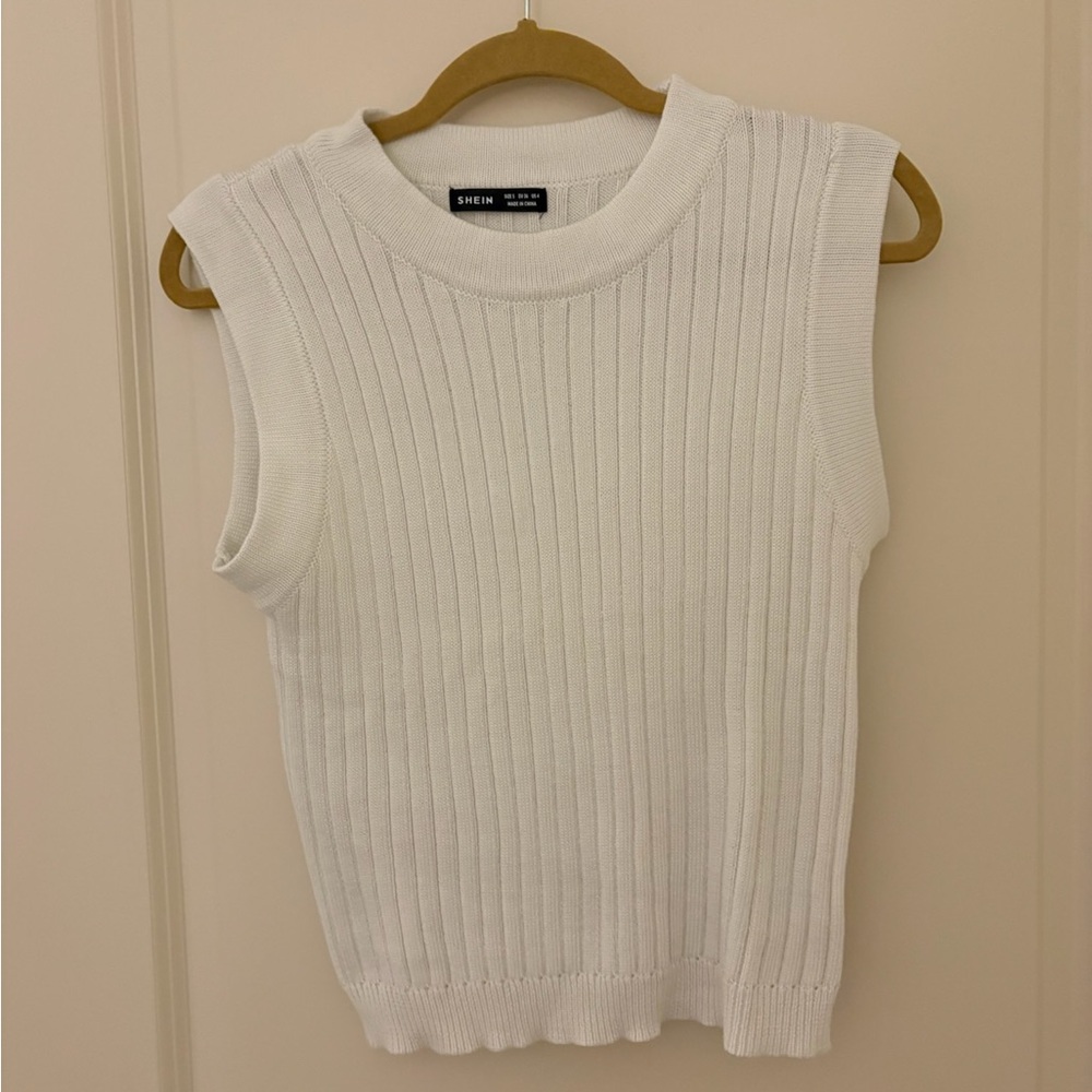 SHEIN Cream Ribbed Knit Top